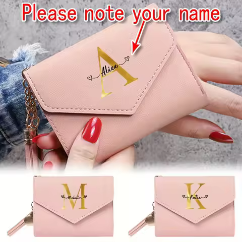 Custom Name Card Bag Female Pink Wallet Personalized Initial Letter Pattern Multi Card Position Coin