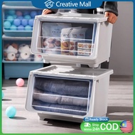 Flip Top Storage Box Stack Box  storage With Roller Stackable Storage Box Organizer Plastic Multifun