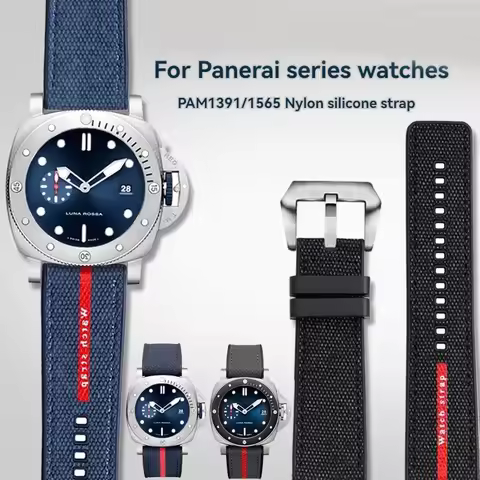 22mm 24mm 26mm Nylon Rubber Bottom Watch Strap for Panerai Submarine PAM1391 1565 Luna Rossa Series 