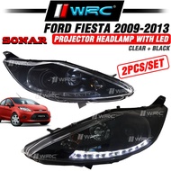 Sonar Ford Fiesta 2009 - 2013 Projector Headlamp With Led ( Clear + Black )