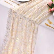 Gold Table Runner Tulle Cheesecloth Sequin Glitter Metallic Foil Party Table Decor Centerpiece Table