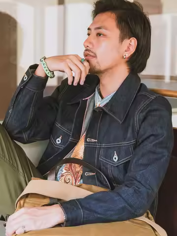 Red Wind Reproduction Momotaro Fabric Denim Jacket Men's Loose Original Cow Denim Red Ear Denim Jack