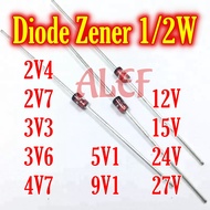 50pcs dioda zener 2.4v 3.3v 3.6v 4.7v 5.1v 9.1v 12v 15v 24v 27v diode 1/2 watt 0.5W