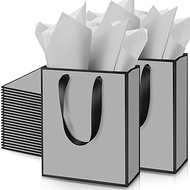 Yeaqee 50 Pack Metallic Gift Bags with Handle and Tissue Paper Gold Foil Thank You Bag for Thanksgiv