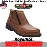 Hammer King's Safety Shoes Boots Steel Toe Cap Steel Mid Plate High Cut Zip On Leather (13003) Brown