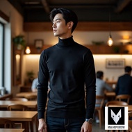 Men's plain long sleeve turtleneck t-shirt / distro high neck high collar t-shirt - BLACK