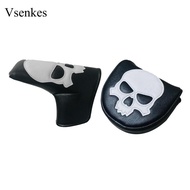 [Vsenkes] Golf Mallet Putter Headcover Waterproof PU Leather Skull Pattern Mallet Putter Headcover f