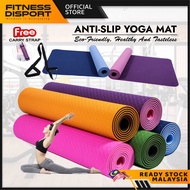 6MM TPE Yoga Mat FREE STRAP Non-Slip THICK Mat Double Layer Dual Tone Color Aerobic Workout GYM Fitn