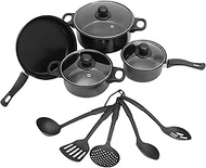 PRETYZOOM Cast Iron Pots And Pans Set - 7 Pcs Nonstick Skillet Fry Pans Cooking Pots Cookware with Utensils For Kitchen Induction Camping Egg Grill Pan Set