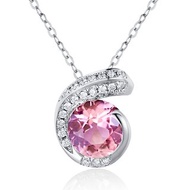粉紅藍寶石鑽石C型項鍊-14k金不規則頸鏈-簡約多層次吊墜-生日石