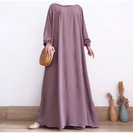 Latest Modern Simple Elegant Women's Gamis Dress Basic Abaya Cey Crinkle Airflow Material Jumbo Size