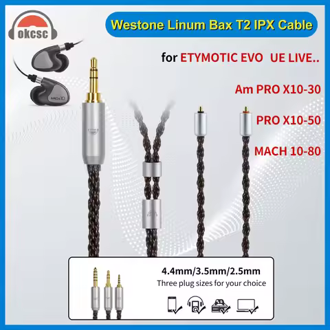 OKCSC ZT8 Earphones Cable for IPX T2 LINUM ETYMOTIC EVO UE PREMIER WESTONE PRO X SERIES (X10X20X30X4