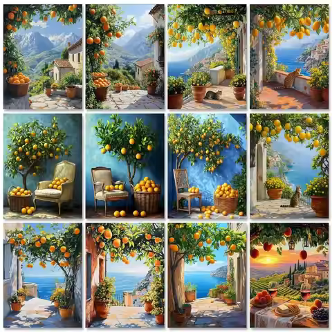 GATYZTORY Diy Painting By Numbers With Frame Village Landscape Acrylic Paint On Canvas Picture By Nu