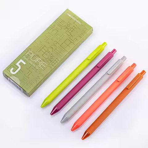Kaco Pastoral Set Soft Touch Retractable Gel Ink Pen 0.5mm Fine Nib (Chinese Color 5 Pack Color Ink)