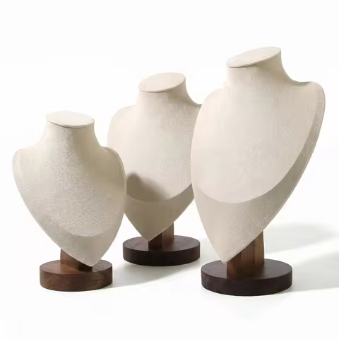 Vintage Walnut Bust Jewelry Display with Wood Base, 3 Sizes, Ideal for Necklaces & Pendants, Home Va