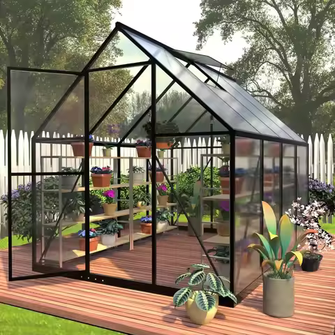 6 x 8 FT Polycarbonate Greenhouse, Winter Greenhouses for Outdoors,Outdoor Greenhouse with Roof Air 