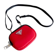 全新PRADA紅色黑三角LOGO斜跨包零錢包小廢包 意大利頂級奢侈名牌