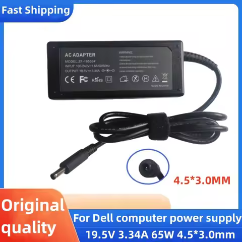 19.5V 3.34A 65W 4.5*3.0mm Laptop Adapter for Dell Vostro 15 3561 3562 3565 3568 3572 5568 5370 XPS 1