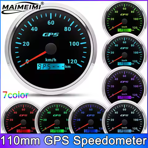 110mm GPS Speedometer 30 60 80 120 200 km/h MPH + GPS Antenna 7 Colors Backlight 9-32V for Auto Car 