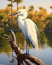WUIVCTR Canvas Paint by Numbers Kits for Adults, an Egret Bird On A Branch Near The Lake, DIY Kit fo