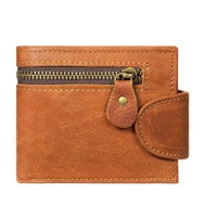 Men's Wallet Leather Purse for Men Vintage Male Leather Purse Zipper Slime Short Wallet for Men Designer Money Bag