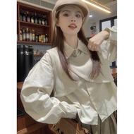 Early Autumn Temperament Skinny Fewer Fashion Outfit, Korean Style Loose Puff Sleeve Shirt, Gile