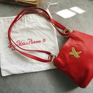 尋寶復古古董包-by Paloma Picasso義大利紅色皮革肩背梯形包