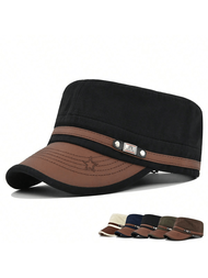 1頂男士迷彩皮帽,扁平頂帽沿,適用於日常、休閒戶外活動,如遠足、防曬等