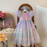 Girls Ariel Mermaid Princess Dress Children Dress Girls Fashion Gradient Rainbow Dress Princess Dres