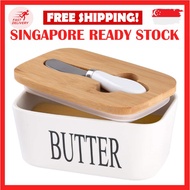 LARGE BUTTER DISH KEEPER CONTAINER AIRTIGHT WITH STAINLESS STEEL KNIFE HOLDS UP TO 2 BUTTER STICKS CERAMICS BUTTER
