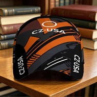 CZ-USA Orange Black Geometric Cap - Bold Striped Design with "CZ-USA" Logo, Durable Cotton Twill Dad