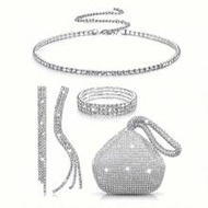 Lightweight, Business Casual Rhinestone Decor Bucket Bag Mini Drawstring Design, Clear Bag Fashion F