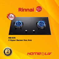 Rinnai RB92G Hyper 2 Burner Built In Gas Hob Gas Stove Gas Cooker Schott Glass 5.5kW Gas Input (88cm)RB-92G