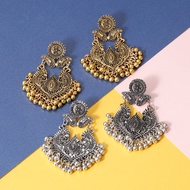Ethnic New Oxidized Gold Color Earrings Retro Geometric Flower Carved Exaggerate Earrings Indian Jew