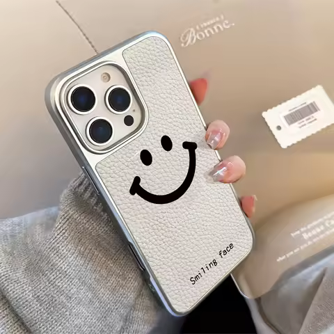LUCKY smiling face leather texture Phone Case For iPhone11/12/13/14/15/16/36 Pro Max AIR PLUS