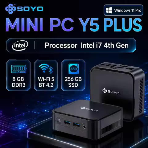 SOYO Mini PC Y5 PLUS Intel i7 4600U Gen 8GB RAM 128GB ROM Windows 11 Pro WiFi BT4.2 Office Desktop C