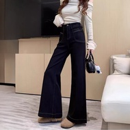 Plus Size High Waist Flare Jeans Women Black Slimming Wide Leg Pants (S-6XL)