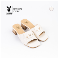 Playboy รุ่น Paddi Block Mules รหัส ST-H254C1228-WH ดีไซน์แต่งบุนวมโซฟา แต่งอะไหล่โลโก้ สี Ivory whi
