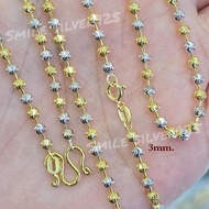 พ25 สร้อยคอลาย Ball SS 3มิล เงินแท้ 92.5% Italy ชุบ2กษัตริย์ (WG+G) เม็ดสลับ