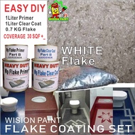 WHITE COLOUR FLAKE COATING ( 1 SET ) Epoxy Colour Flake Coating ( 1L WP PRIMER COTE / 1L WP CLEAR COTE / 0.7 KG FLAKE )