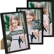 Upsimples 3-Piece Set 5x7-Inch Photo Frame, Using High-Definition Glass, Suitable for 5x7-Inch Black