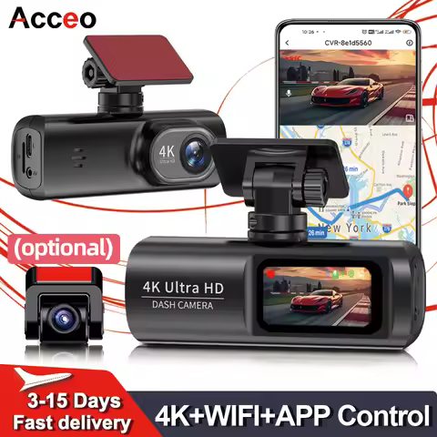ACCEO B57P 4K Smart Car Dash Cam with WiFi Support Night Vision and 1080P Rear View Camera Hardwire 