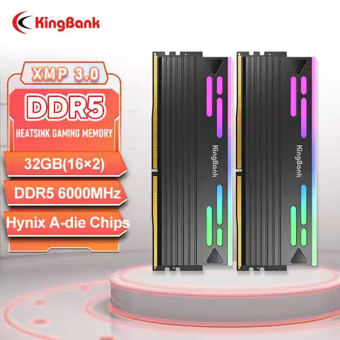 KingBank 32GB DDR5 16GBx2 6000MHz Black RGB Memory Kit Hynix a Die CL26 Overclocking RAM Module for 