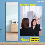 ZOCHE [4pcs/set] mirror wall sticker full body Square self-adhesive HD waterproof