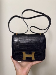 Hermes mini constance bleu indigo霧面鱷魚皮