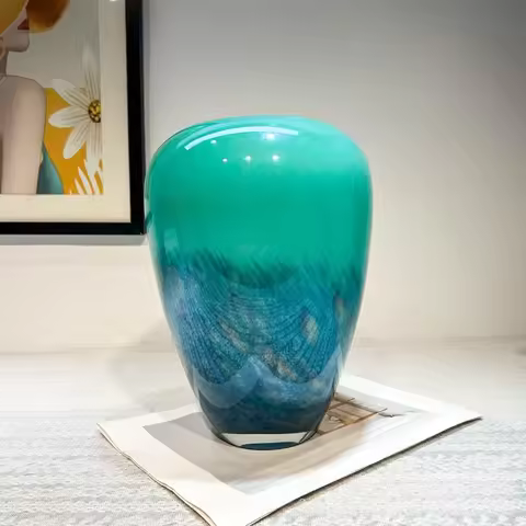 Gradual change peacock plume handmade glazed vase TV cabinet dining room living room bedroom model r