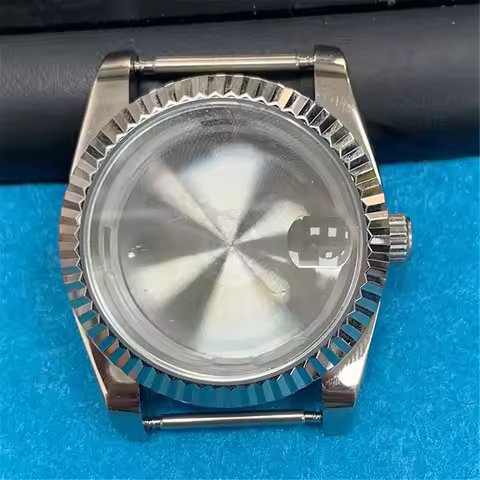 36MM Stainless Steel Watch Case Fluted Bezel Mineral Glass Mirror Case For 8215 2813 8205 8200 Movem