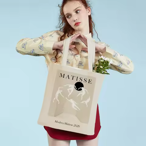 Fashion Matisse Cut Out Fauvism Gallery Abstract Lady Tote Handbag Canvas Women Shopping Bags Double
