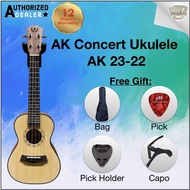 A&K Concert 23'' Ukulele UK-23-22 with Ukulele Bag, Pick, Pick Holder and Capo