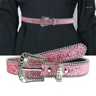 san* Shinning Rhinestone Buckle Belt Woman Y2k Girls Locomotive Belt for Jeans Skirt
